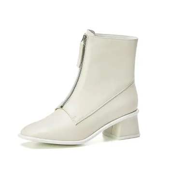 

Genuine Leather Women Ankle Boots Top Quality zippers 2020 Spring Autumn New square Toe Basic Chelsea Boots size 41 42 43