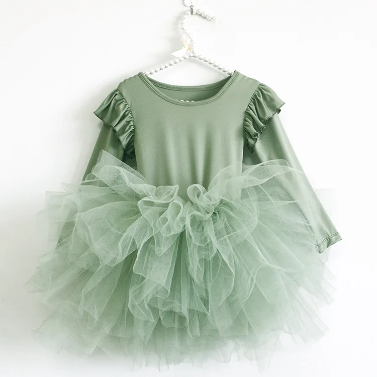 Baby Girl Princess Tulle Dress Fluffy Long Sleeve Infant Toddler Puffy Dress Tutu Black Green Party Pageant Dance Clothes 1-10Y baby girl skirt clothes Dresses