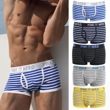 Горячая Распродажа: 5 шт./лот Pink Heroes высокого качества нижнее белье из хлопка, Для мужчин шорты-боксеры Классический Полосатый мужской нижнее белье удобные U-сумка