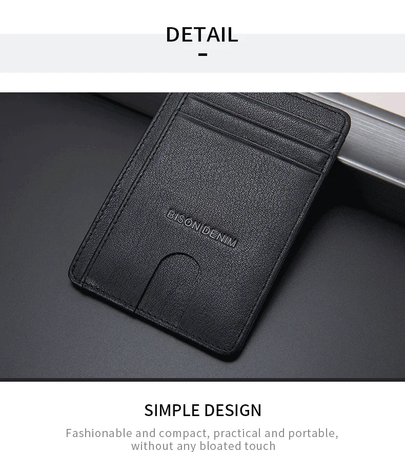 BISON DENIM Kuh Leder Mode Dünne Minimalist Männer Brieftasche Kreditkarte Halter RFID Blocking Leder Geldbörse 11.3*8.2*1cm W9670-1BS – Detail 18