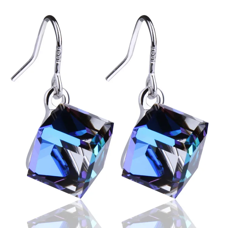 as picture Warme Farben серьги из серебра 925 пробы с кристаллами Swarovski, висячие серьги с квадратным кубом, хорошее ювелирное изделие, подарок для девушек - Цвет камня: as picture
