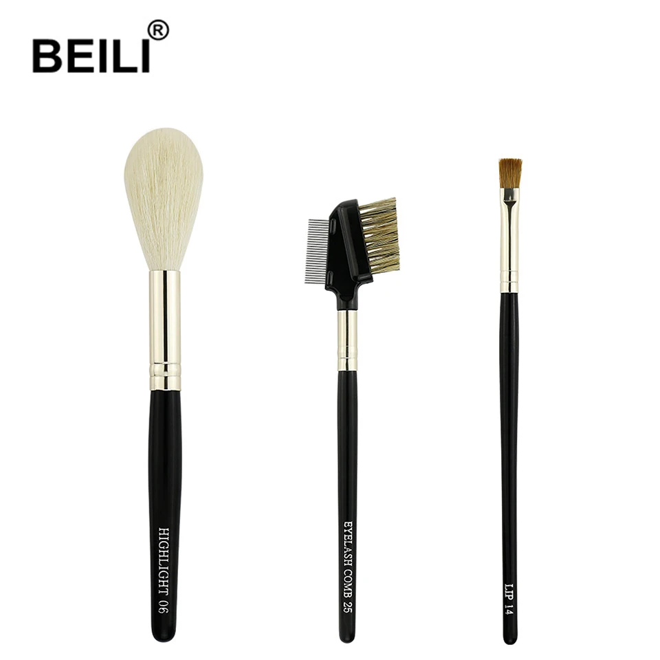 BEILI 21 шт. Черный Профессиональный набор кистей для макияжа Натуральный козий пони ласка для волос Тени для век Смешивание основной пудры макияж кисти - Handle Color: 06.25.14