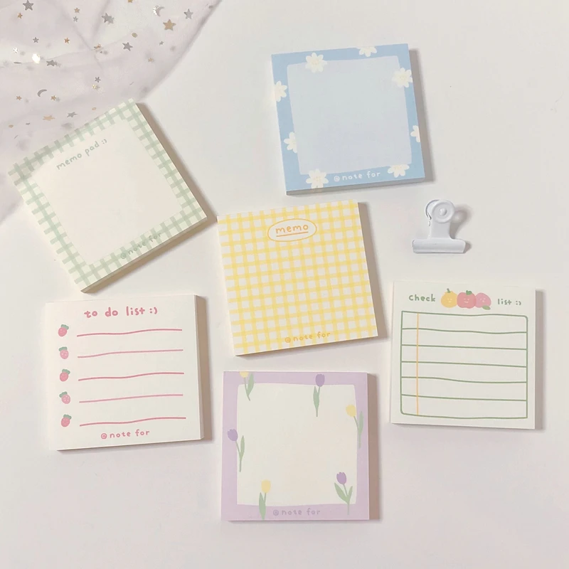 100 Sheets Tulip Note Paper Simple Style Plaid Message Memo Pad Kawaii Stationery Notepad Office Leave Message Office Supplies