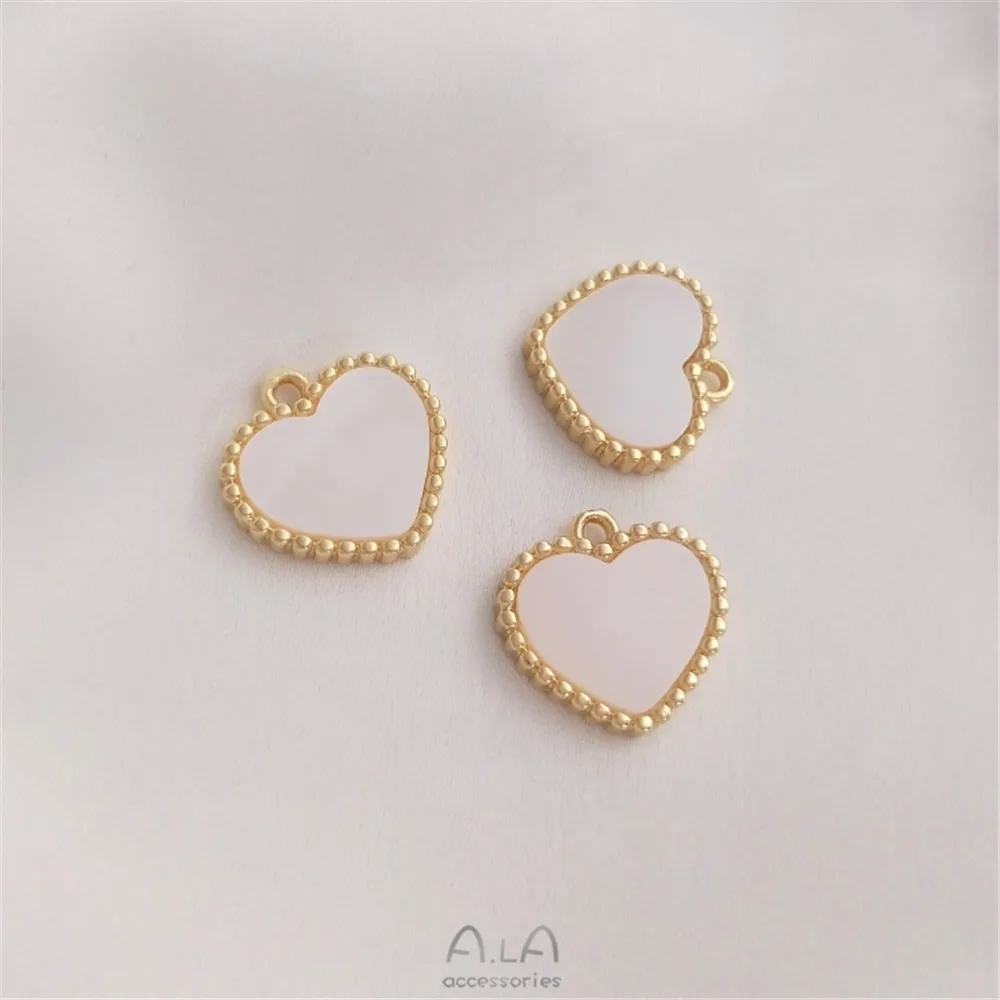 Inlaid mother Shell Pendant 14K gold colored lace peach heart pendant handmade DIY bracelet necklace Heart Pendant
