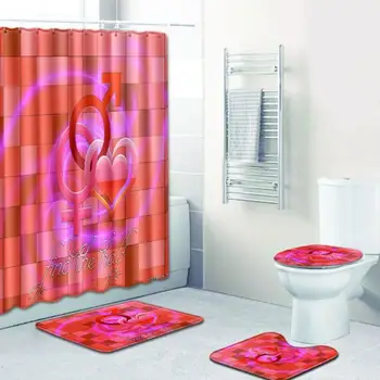 

Curtains PVC LOVE Beautiful Bathroom Mat Shower Curtain 4Pcs/Set Polyester Wedding Non-Slip Winter Carpets Home Decor Rug