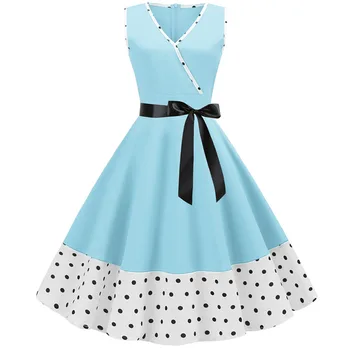 

Black Patchwork Summer Dress 2019 Women robe femme Sexy V Neck Polka Dot Party Dress Plus Size Vintage pin up Rockabilly Dress