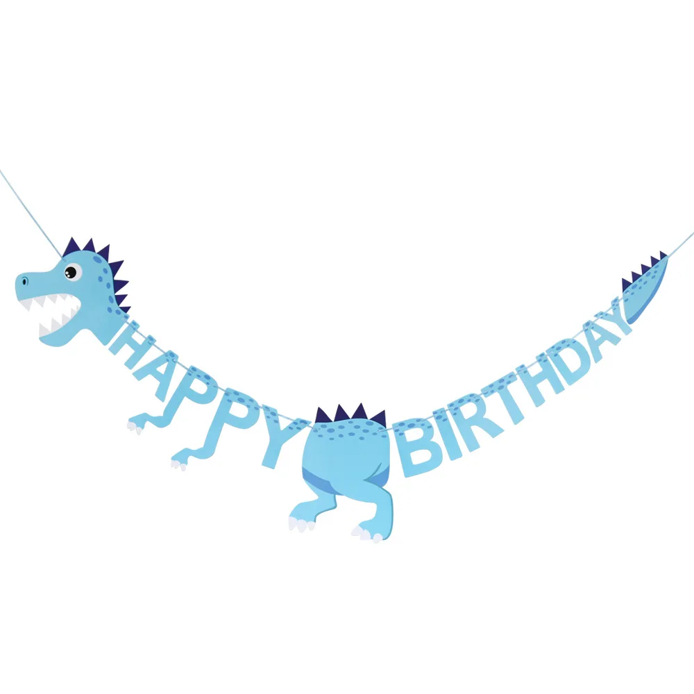 New Style Orange Green Dinosaur Latte Art Party Children Birthday Dinosaur HAPPY Birthday Latte Art Hanging Flag