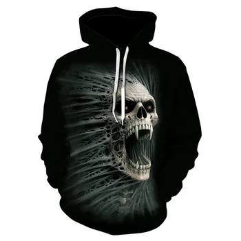 

New 2020 men's goth rock hip-hop design personality hoodie 3D skull long sleeve printed sports hoodie