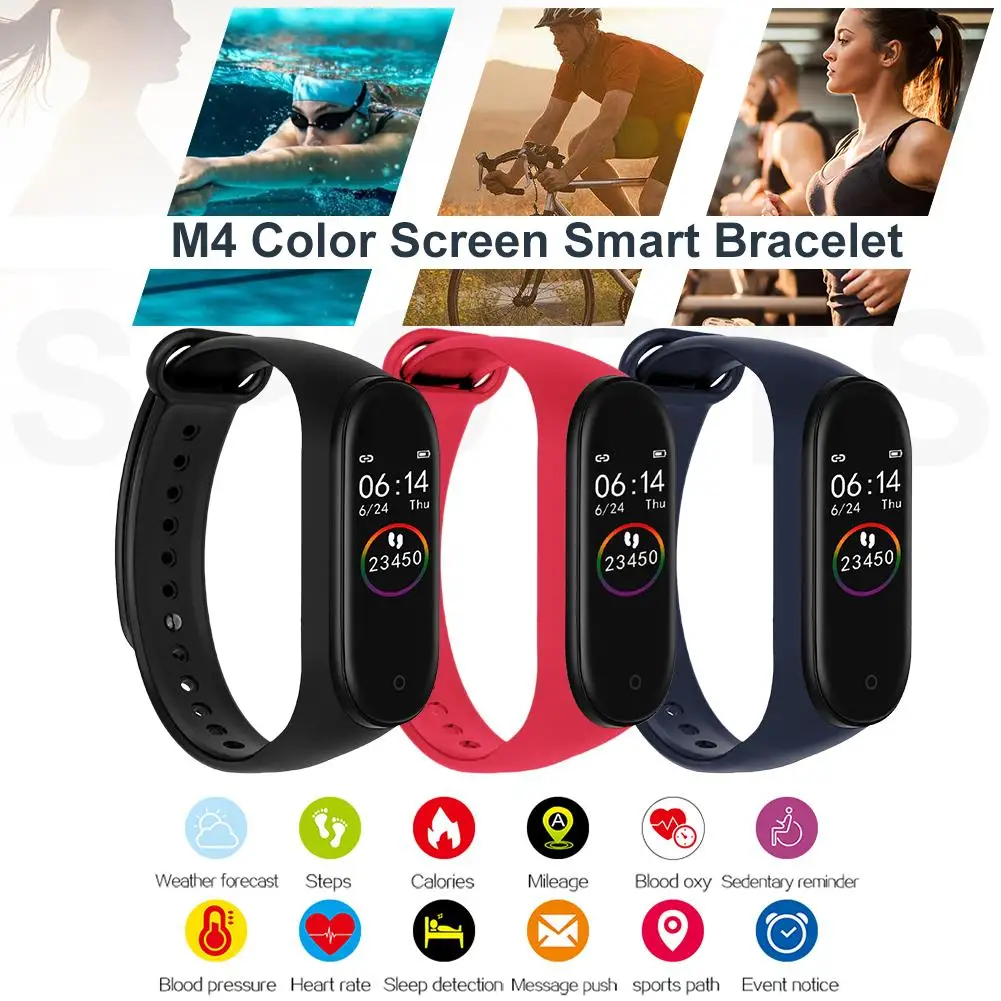 M4 цветной экран умный спортивный браслет шагомер часы фитнес-бег трекер ходьбы сердечного ритма шагомер смарт-браслет