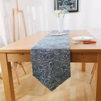 

Yaapeet 1pc Cotton Linen Wave Pattern Table Runner Kitchen Restaurant Retro Printed Table Cloth Party Picnic Dark Blue Placemat