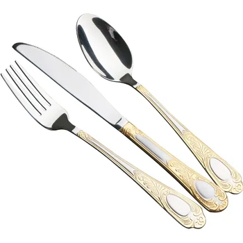 

Luxury Steak Gold Cutlery Set Knife Fork Spoon Western Tableware European Cutlery Spoons Reusable Korean Tableware Gift 5CD46