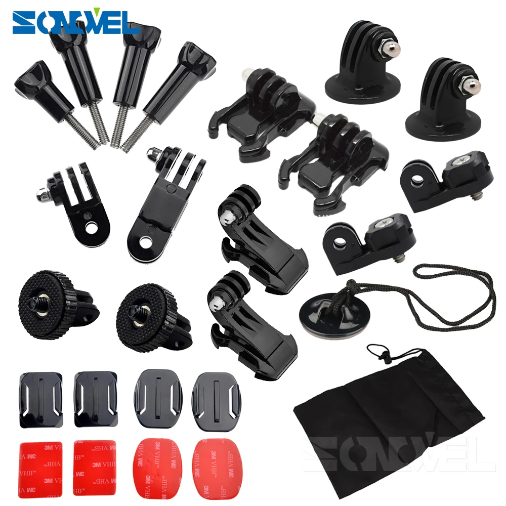 Conjunto de accesorios para casco delantero, Base de hebilla en forma de J para GoPro Hero 8 5 6 7 4 Xiaomi Yi 4K SJCAM Go Pro