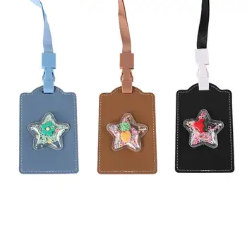 

3pcs PU Card Holder Creative Quicksand Lanyard Certificate Card Cover for Bus Subway (Haze Blue, Brown, Black)