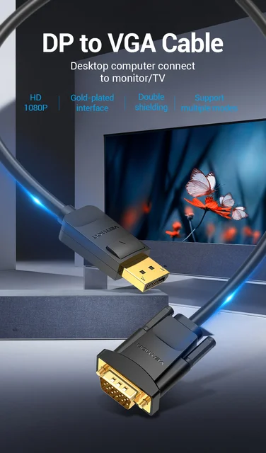 Cavo DisplayPort To VGA 1.8 Metri - Convertitore Da DP A VGA Per Monitor E Proiettori