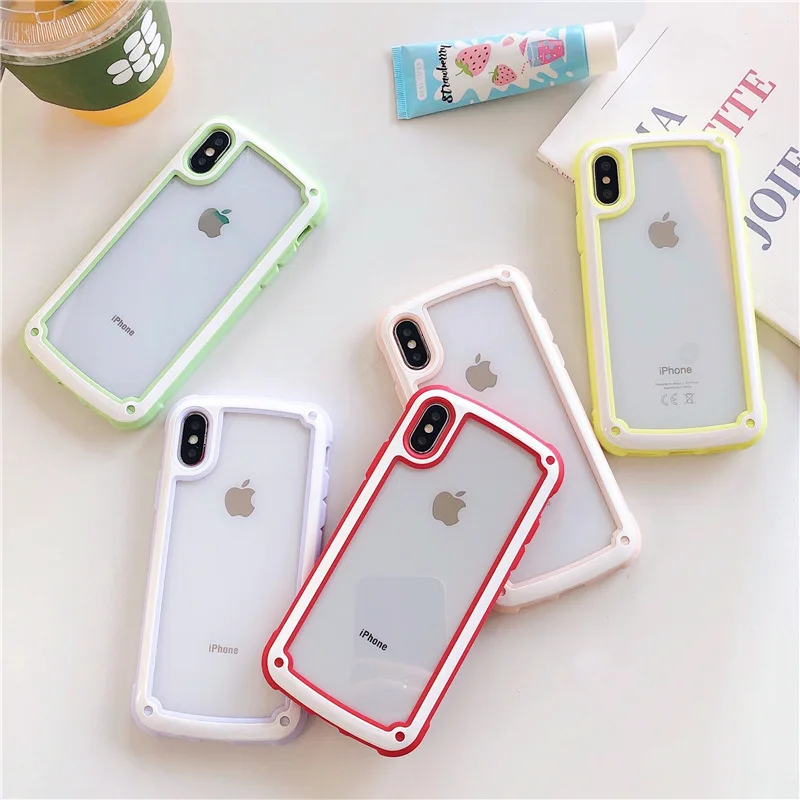 

Cute Solid Border mobile phone Case For iPhone X 6 6s 7 8 Plus 11 Pro XS Max XR Transparent Clear Soft Silicone Anti-fall Cover