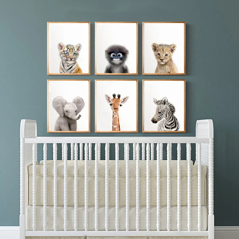 Toddler Animal Wall Art Tiger Lion Posters and Prints Elephant Giraffe Canvas Painting for Kids Room Orangutan Zebra Picture