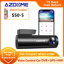 AZDOME wideorejestrator samochodowy sterowanie głosem kamera na deskę rozdzielczą z GPS Wifi Dashcams kamera samochodowa HD 1080P Night Vision g-sensor Monitor do parkowania M300
