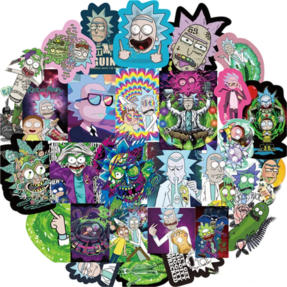 50pcs/Pack Waterproof Cartoon Rick And Morty Stickers Skateboard Suitcase Guitar