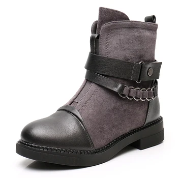 baratas Eie Botas De Inverno Das Mulheres Do Vintage Botas De Combate Do Exército Punk Goth Botas Femininas Motociclista De Salto Baixo Estilo Legal Grossa Pele Quente Botas Das Senhoras