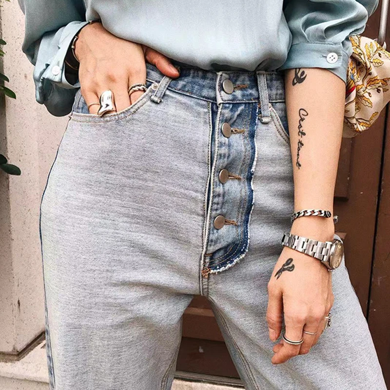 

Cool Light Blue Washed Women Denim Jeans Casual Single Breasted Denim Pants Female Loose High Waist Streetwear Femininas 2019