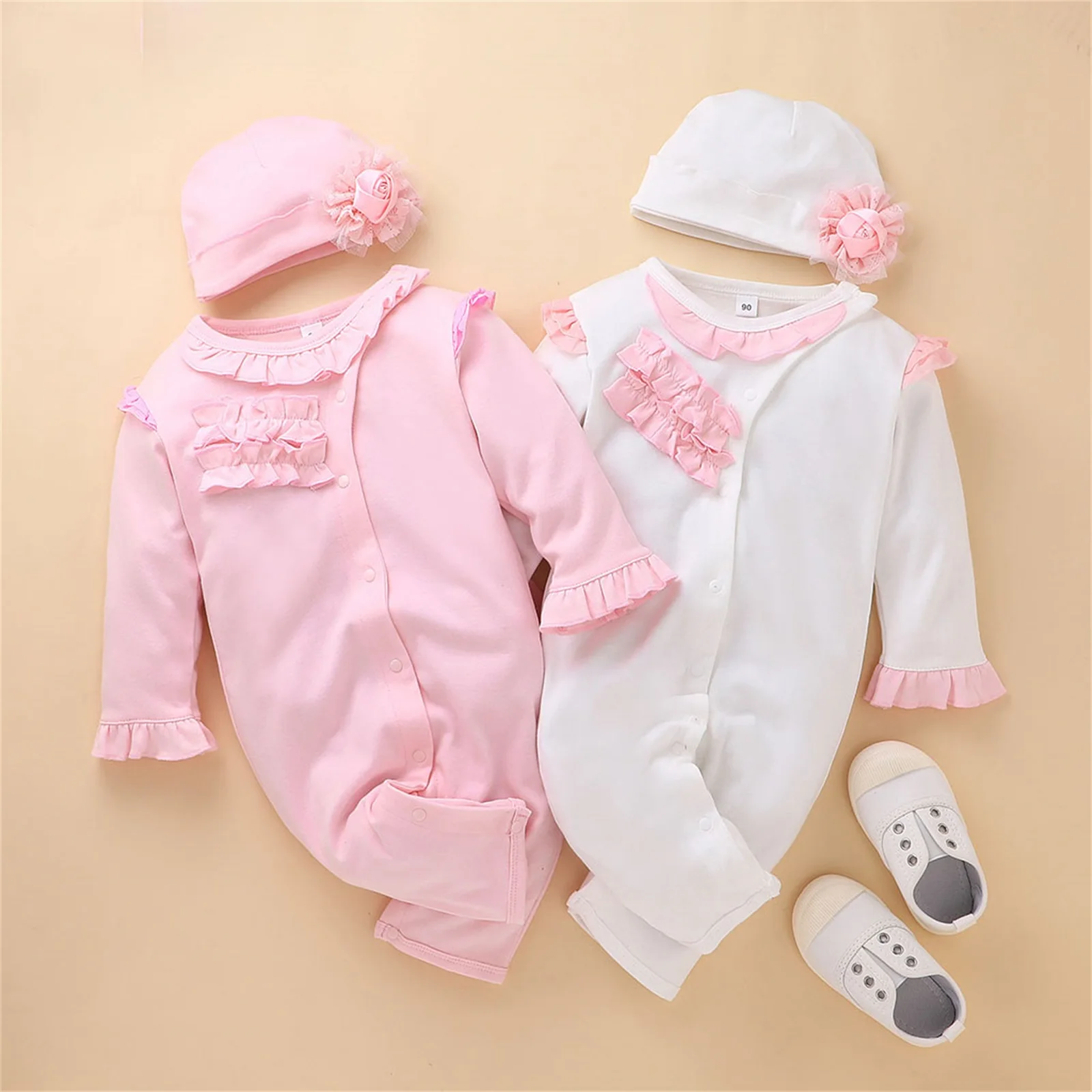 Spring Autumn Infant Solid Color Rompers For Baby costume Girls