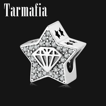 

European Shining Star Beads 925 Sterling Silver Clear CZ Charm Fit Original Women Bracelet Bangles Women DIY Jewelry Making