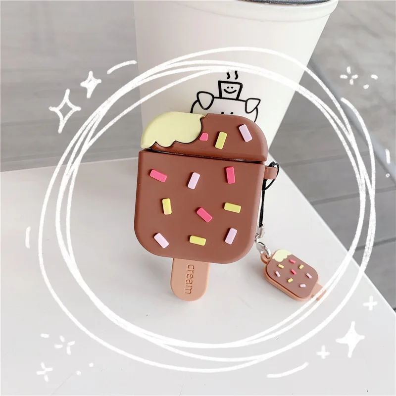 

3D Cute Cartoon Chocolate Ice Cream Case for Apple Airpods 1 2 3 Wireless Earphone Cover Charging Box for Airpods Pro