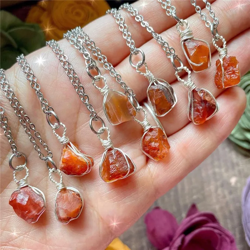Handwrapped Raw Carnelian Necklace With 