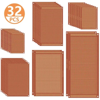 

32Pcs Single Sided PCB Board Prototype Kit 6 Sizes Universal Printed Circuit Protoboard for DIY Soldering Project for Arduino