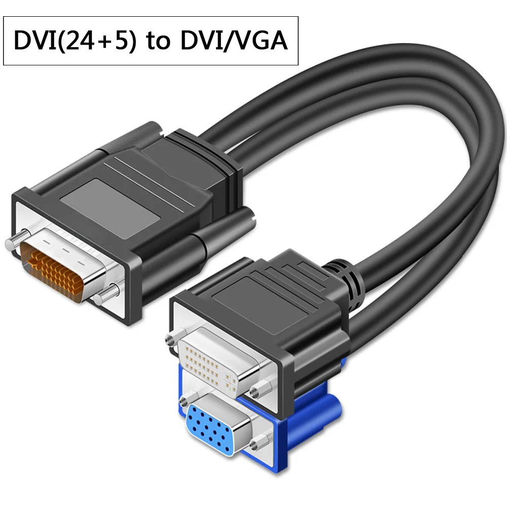 DVI в VGA конвертер кабель 1 Мужской 2 Женский адаптер Соединительный кабель для дискретной графикой для отображения адаптера DVI-I(24+ 5)-vga - Цвет: Black DVI to DVI VGA