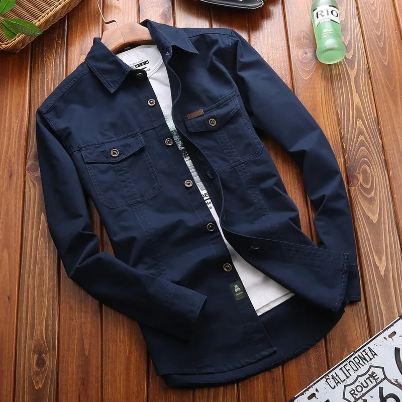 

Spring And Autumn Long-sleeved Shirt Men's Pure Cotton Casual Uniform Large Size Loose Autumn Workwear Shirt 8230
