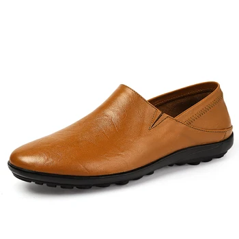 

2020 Newly Cow Leather Loafers Brand Men's Casual Shoes Brown Driving Moccasins Genuine Leather Boat Shoes Men Big Size 36-46