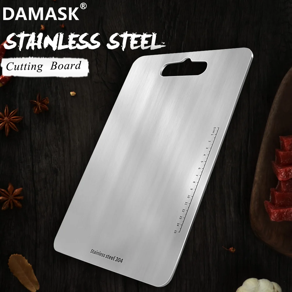 

Damask 304 Stainless Steel Cutting Board Anti-bacterial Anti-rust Chopping Block High Quality Chopping Board Kitchen Tools