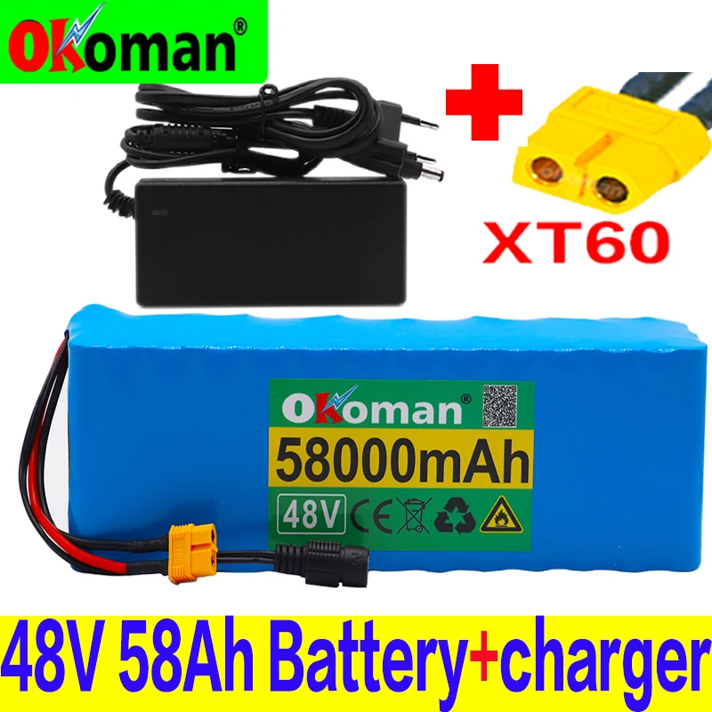 

48v lithiumion battery 48v 58Ah 1000w 13S3P Lithium ion Battery Pack For 54.6v E-bike Electric bicycle Scooter+ BMS with charger