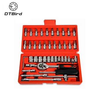 

46Pcs 1/4-Inch Socket Set Car Repair Tool Hardware Ratchet Torque Wrench Combo Tools Kit Chrome Plated Vehicle Repairing Tools