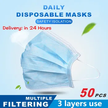 

100pcs Face Mouth Protective Mask Disposable Protect 3 Layers Filter Dustproof Earloop Non Woven Mouth Masks 24 Hours Shipping