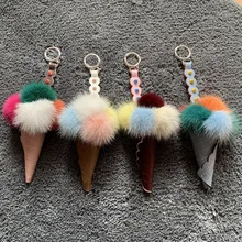 Брендовый кошелек для смарт-ключа с натуральным мехом, сумка для мороженого, Очаровательная Милая Роскошная подвеска из натурального меха норки с помпоном