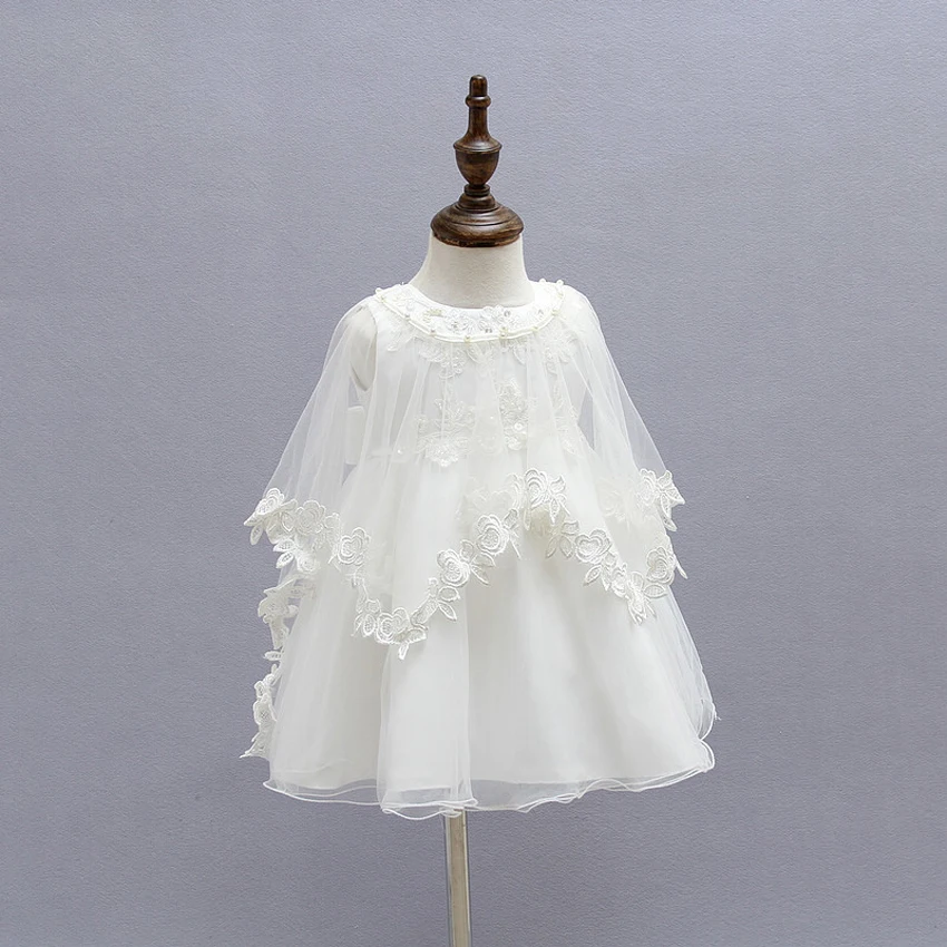 Платья на крестины для новорожденных девочек белое кружевное платье принцессы для крещения для маленьких девочек шифоновые платья для маленьких девочек 3 шт./компл