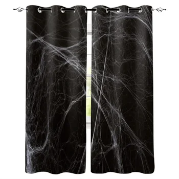 

Spider Web Halloween Black Printed Window Curtains Living Room Bedroom Curtains Polyester Cloth Home Decor