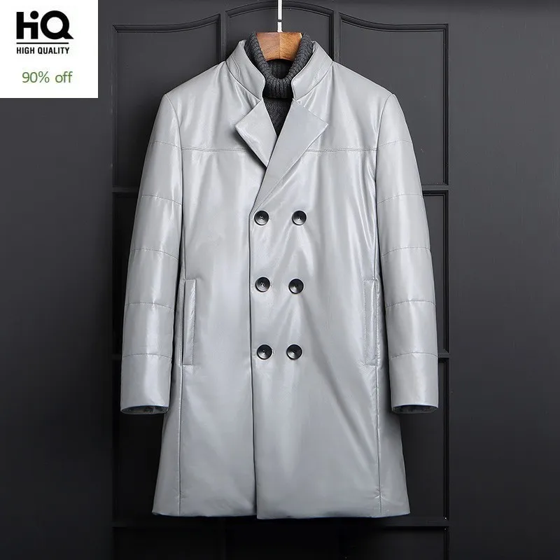 

Brand Genuine Leather Down Coat Men Winter Double Breasted Warm Thicken Slim Outerwear Fashion Plus Size Sheepskin Down Jacket