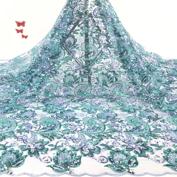 

Madison Newest African High Quality Sequins Lace Fabric collocation Sequined French Nigerian Sequined Soft Lace For Party