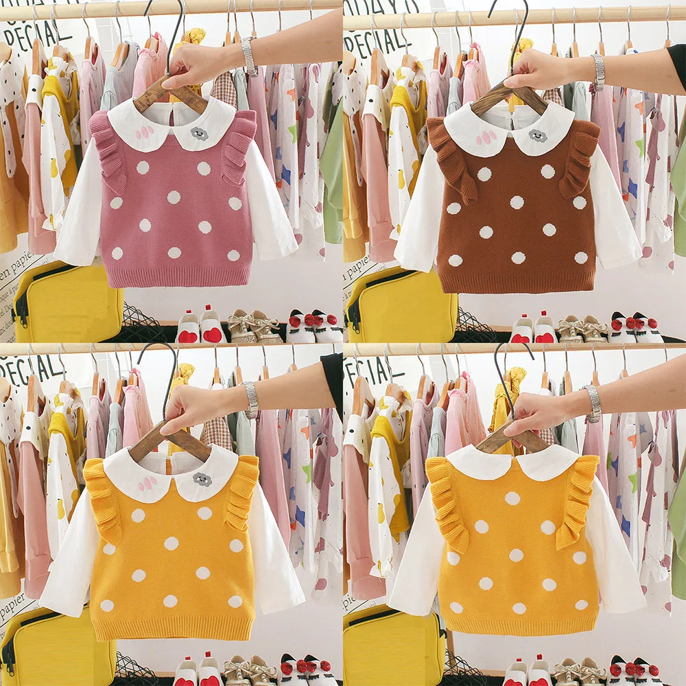 Свободные осенние Рубашки для маленьких девочек с воротником и героями мультфильмов топы, комплект из двух предметов, рубашка с длинными рукавами для малышей комплект одежды с толстовкой топы для младенцев