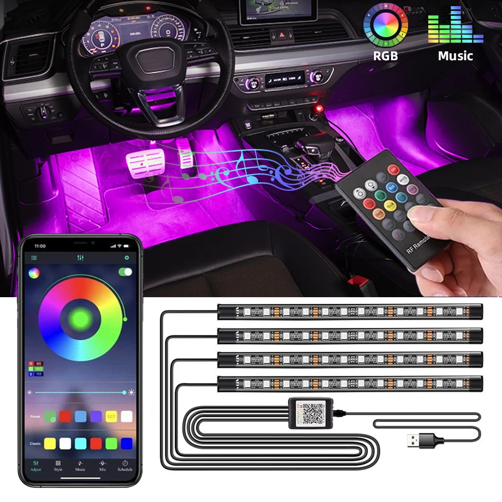 Car Interior Light Rgb Led Decorative Light Strip With Usb Cigarette