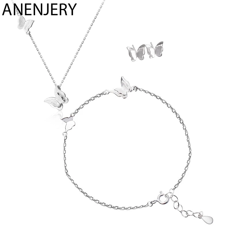 ANENJERY 925 пробы серебряные ювелирные наборы бутон лист имитация жемчуга ожерелье +