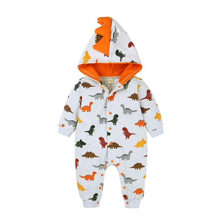 Одежда для маленьких мальчиков с объемным рисунком динозавра; теплый хлопковый комбинезон с длинными рукавами и капюшоном для малышей; Одежда для новорожденных; сезон весна-осень