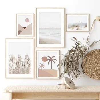 

Modern Boho Style Coast Seascape Plants Canvas Painting Wall Art Posters and Prints Living Room Modern Home Cuadros Decoration