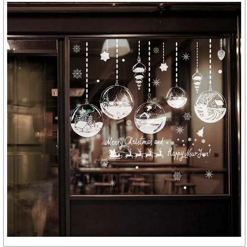 Christmas DIY Window Glass Wall Sticker Merry Christmas DIY Showcase Window Glass Background Xmas New Year Home Wall Stickers