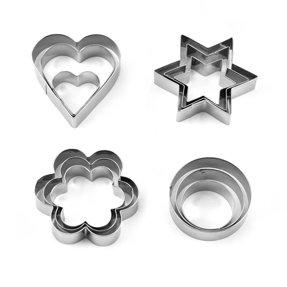 NEW HEART STAR CIRCLE FLOWER SHAPES COOKIE CUTTER SET OF 4 