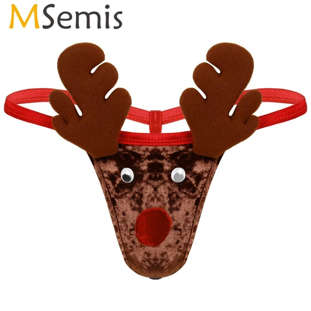 Men Christmas Reindeer Underwear Mankini Adult Thong for Gag