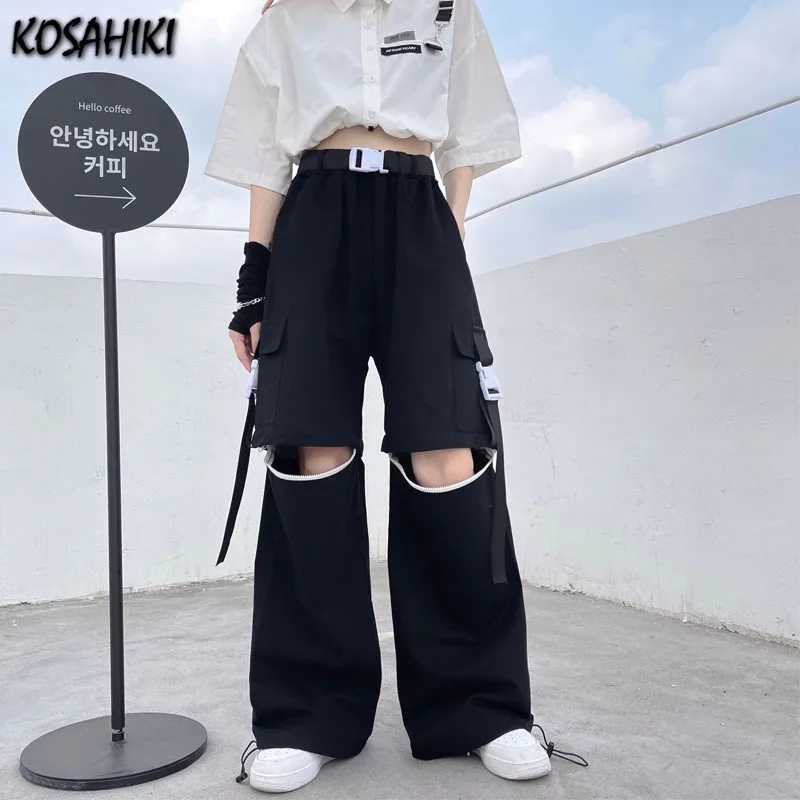 KOSAHIKI гот съемный штаны Для женщин Harajuku в стиле панк с широкими штанинами карго